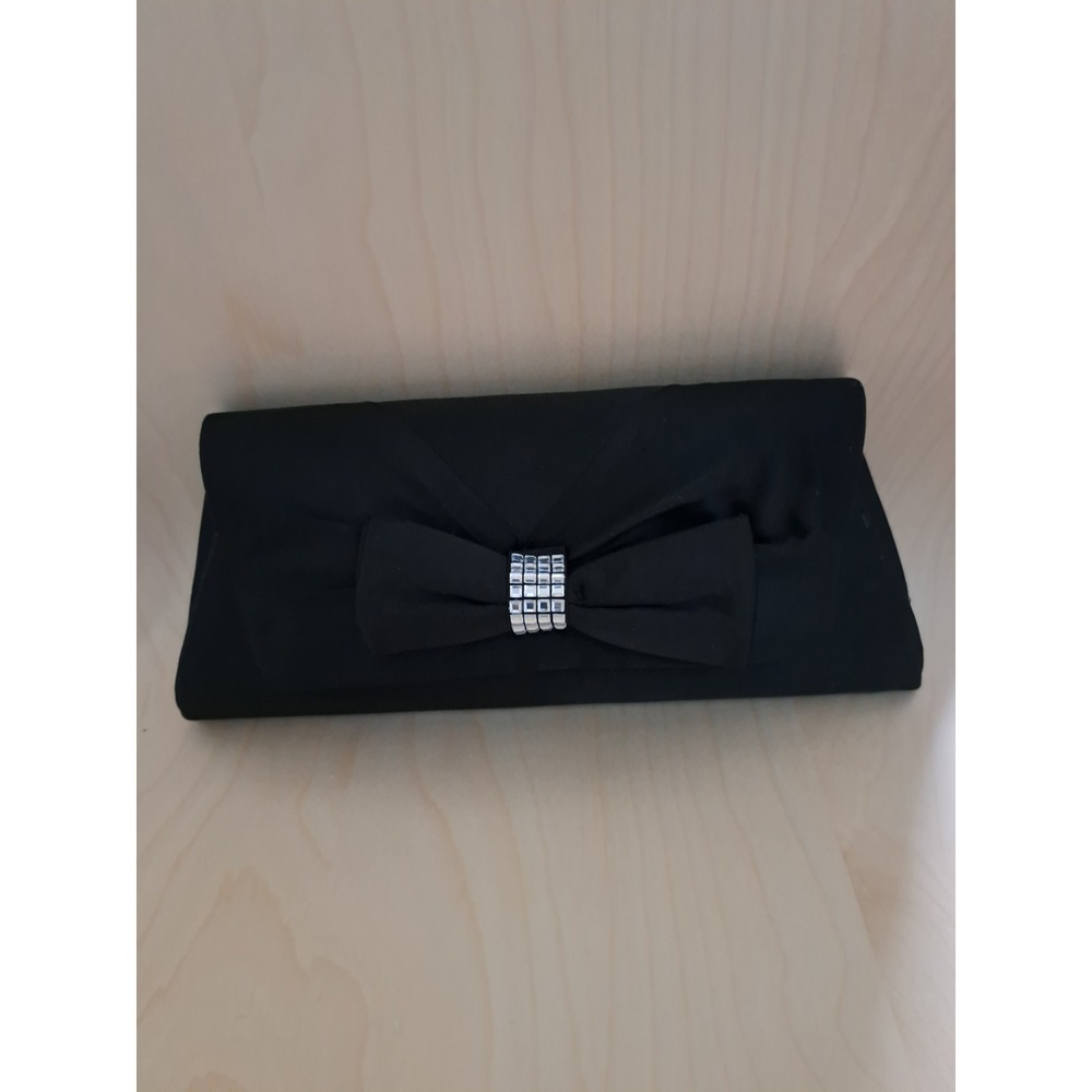 Black Satin Evening Bow Clutch Rhinestone Formal Bag Crossbody Shoulder Bag